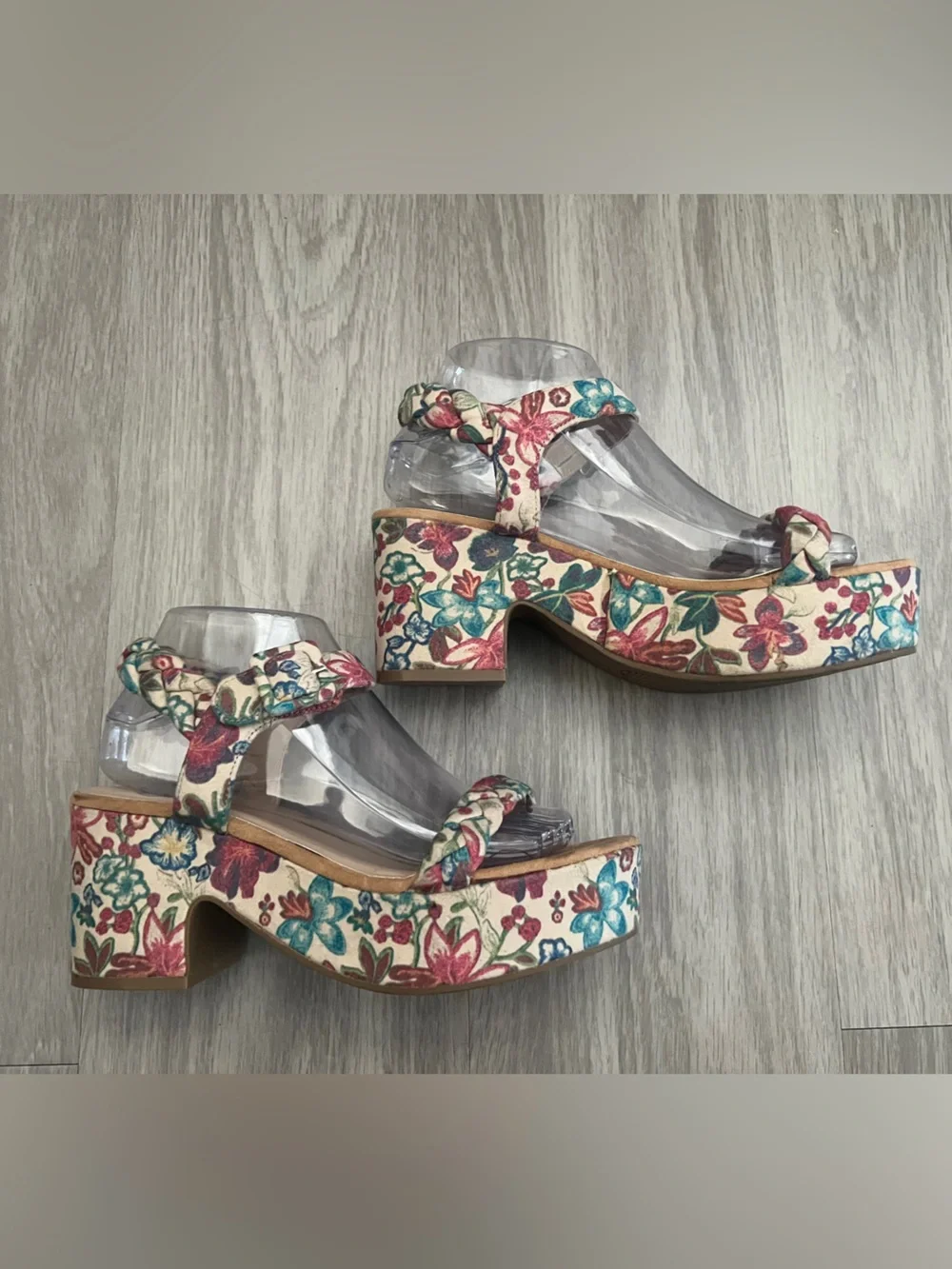 SO Floral Platform Sandals Women’s Size 8 Braided Ankle Strap Block Heel Boho Co